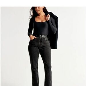 Abercrombie Mixed Fabric Curve Love Ultra High Rise Ankle Straight Jean 30 Short